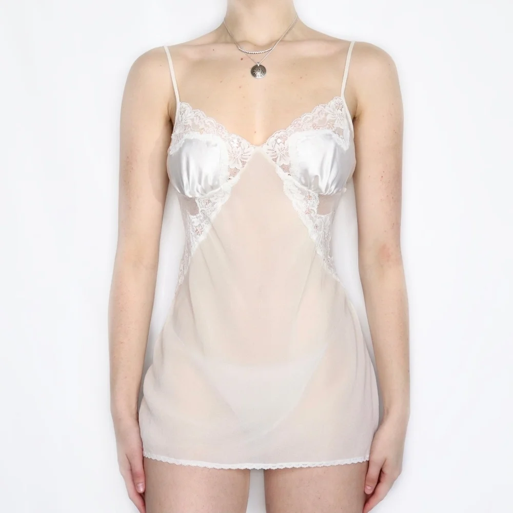 Victoria's Sectet Lingerie Chemise Lace Sequins Sheer Satin Size Large